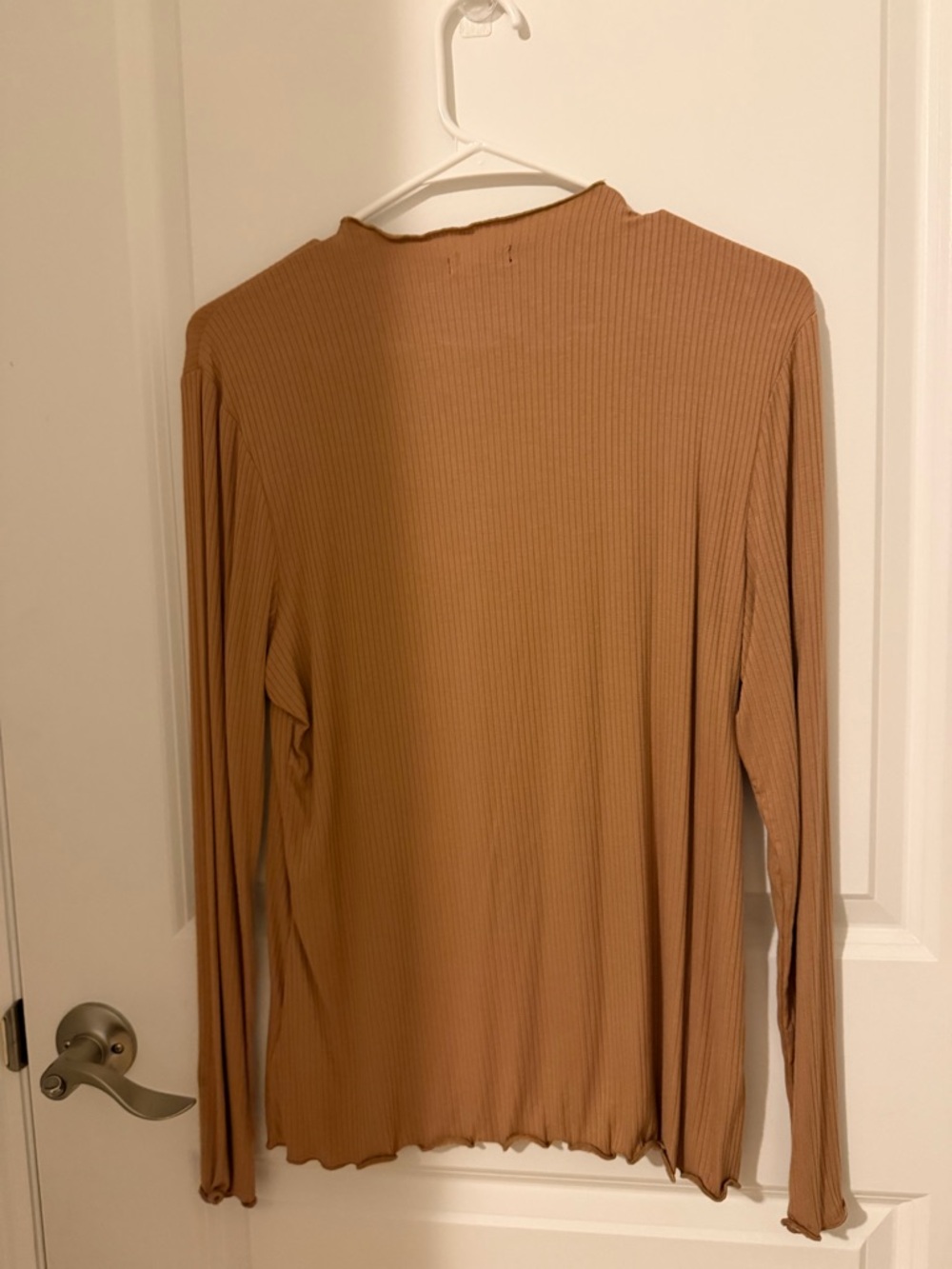 Express Ribbed Long Sleeve Top - Camel Brown
